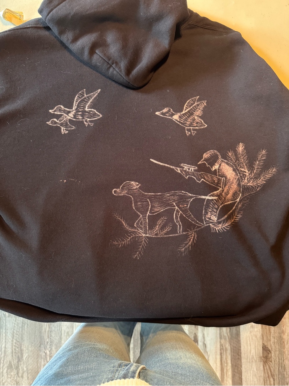 Black Hoodie with Hunting Dog & Geese Graphic
